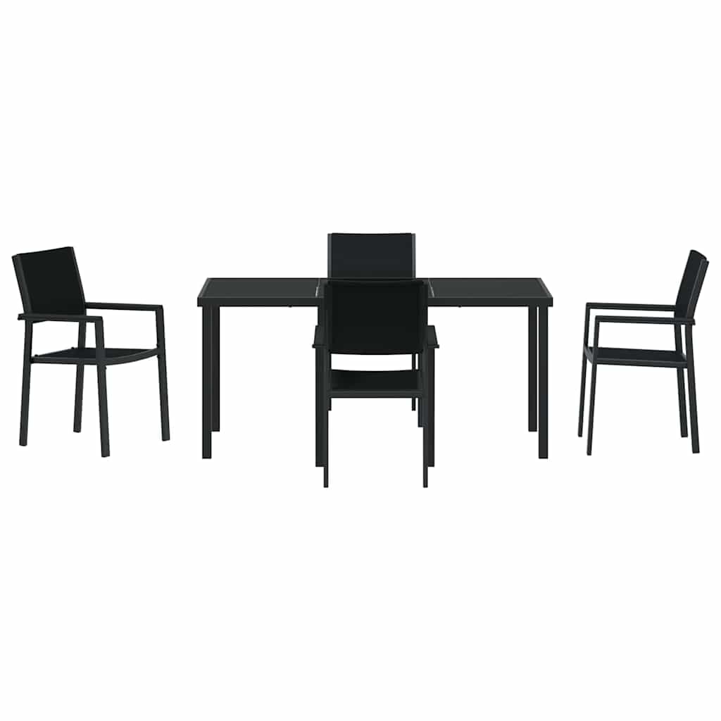 vidaXL Garden Dining Set 5 pcs Black Powder-Coated Steel
