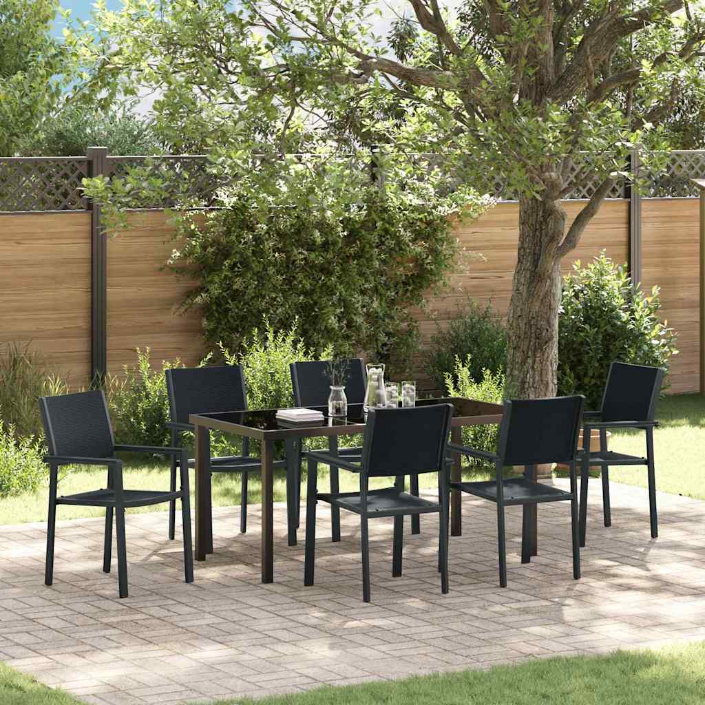 vidaXL Garden Dining Set 7 pcs Black Powder-Coated Steel