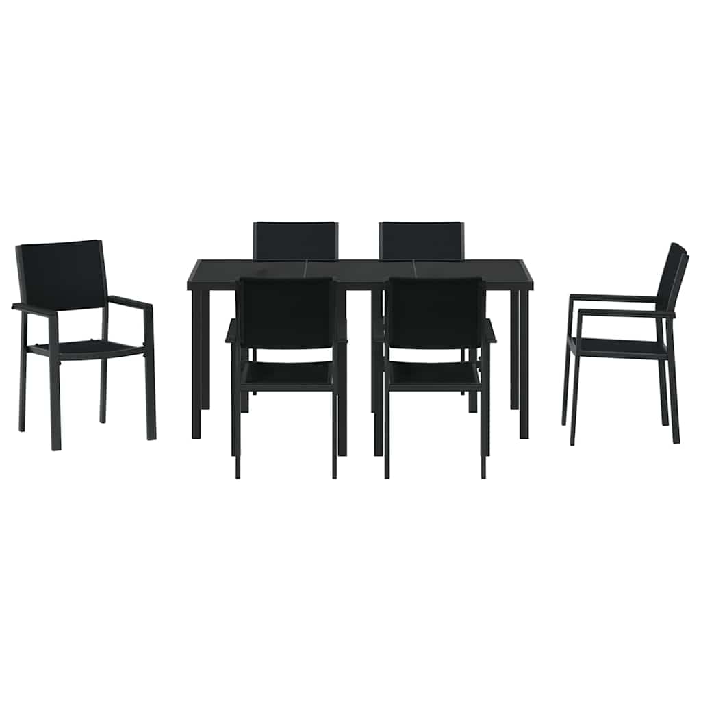 vidaXL Garden Dining Set 7 pcs Black Powder-Coated Steel