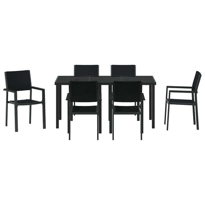 vidaXL Garden Dining Set 7 pcs Black Powder-Coated Steel