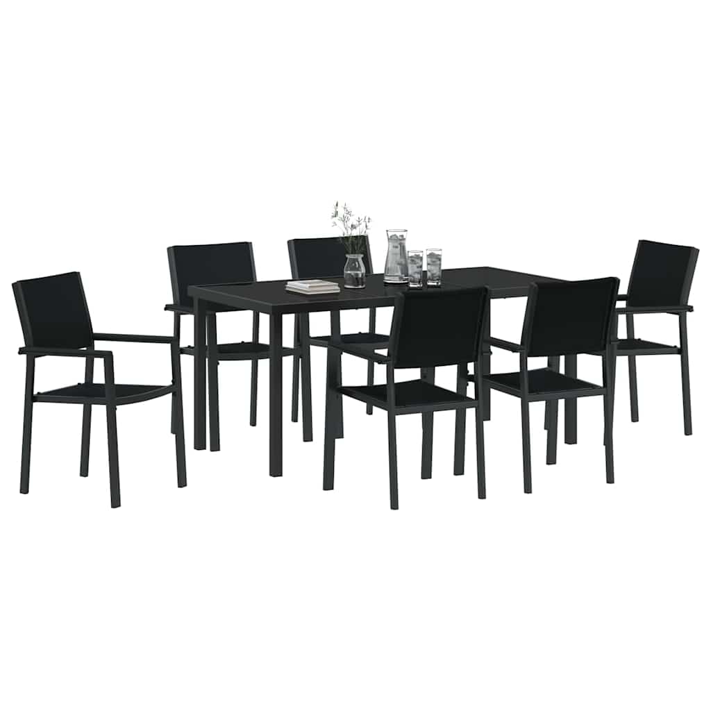 vidaXL Garden Dining Set 7 pcs Black Powder-Coated Steel
