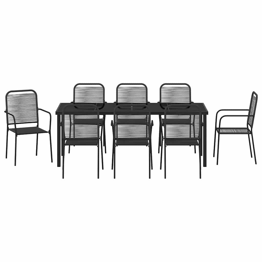 vidaXL Garden Dining Set 9 pcs Black Powder-Coated Steel