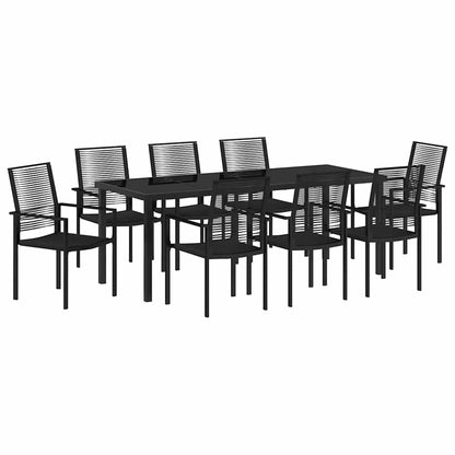 vidaXL Garden Dining Set 9 pcs Black Powder-Coated Steel