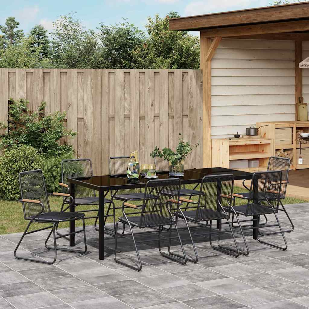 vidaXL Garden Dining Set 9 pcs Black Powder-Coated Steel