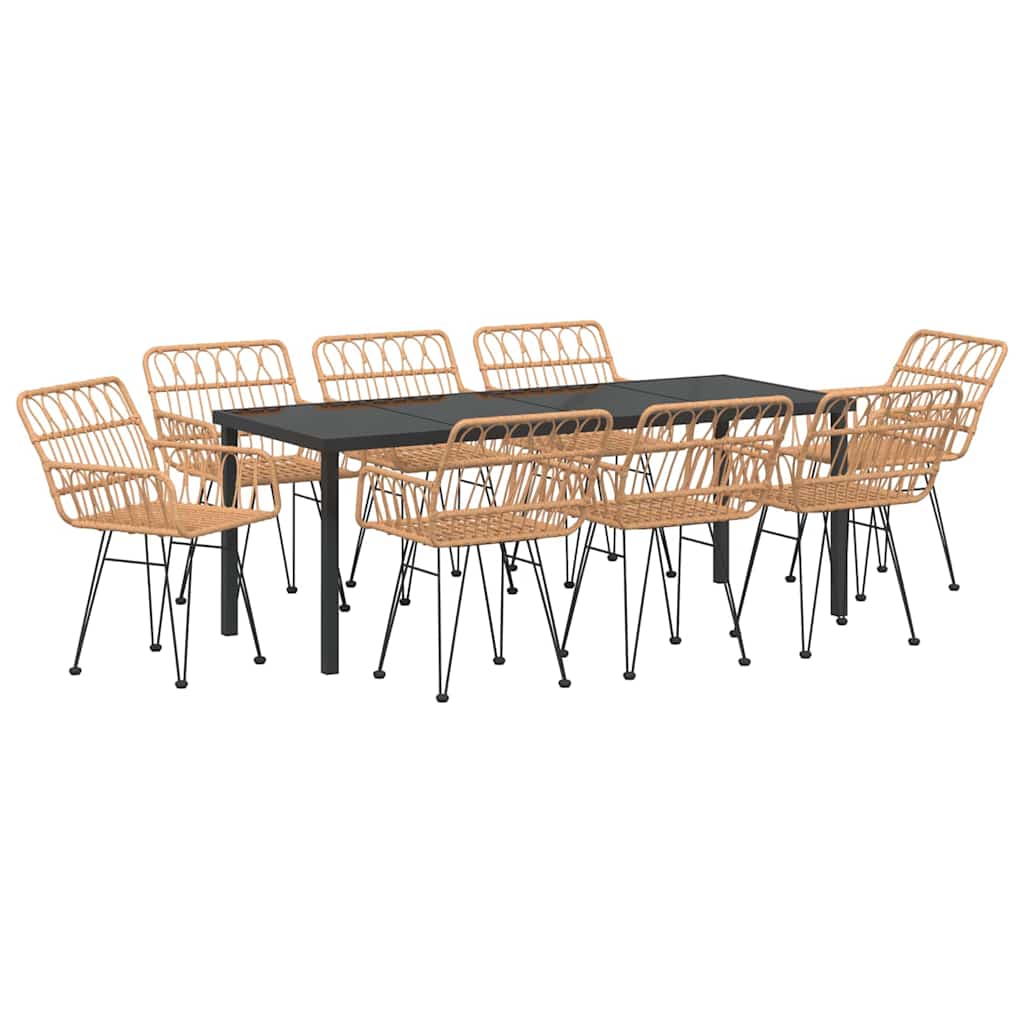 vidaXL Garden Dining Set 9 pcs Brown Powder-Coated Steel