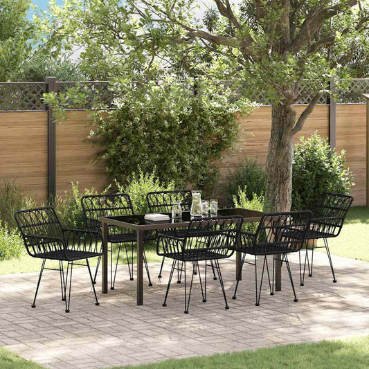 vidaXL Garden Dining Set 7 pcs Black Powder-Coated Steel