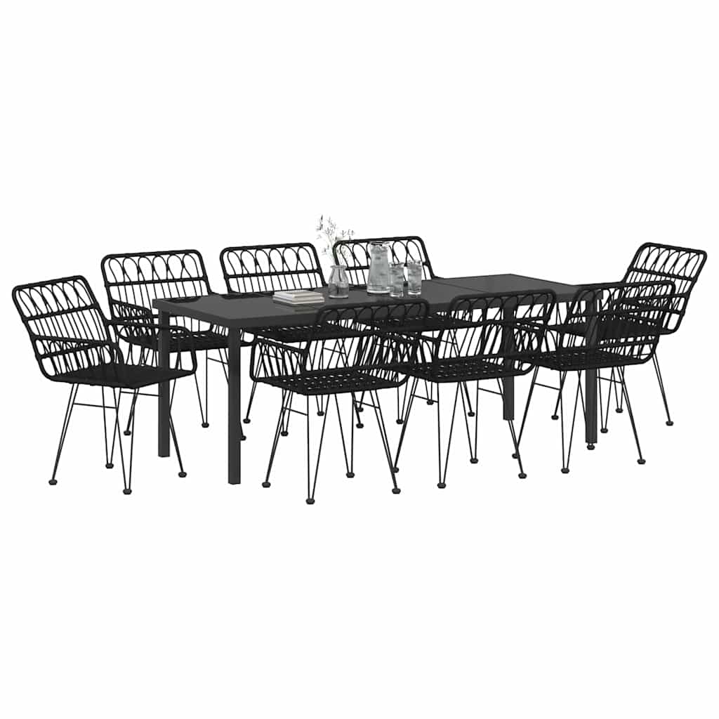 vidaXL Garden Dining Set 9 pcs Black Powder-Coated Steel