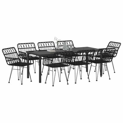 vidaXL Garden Dining Set 9 pcs Black Powder-Coated Steel
