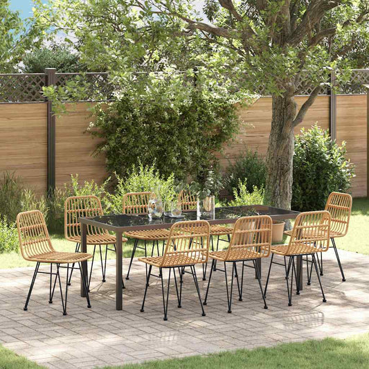 vidaXL Garden Dining Set 9 pcs Brown Powder-Coated Steel
