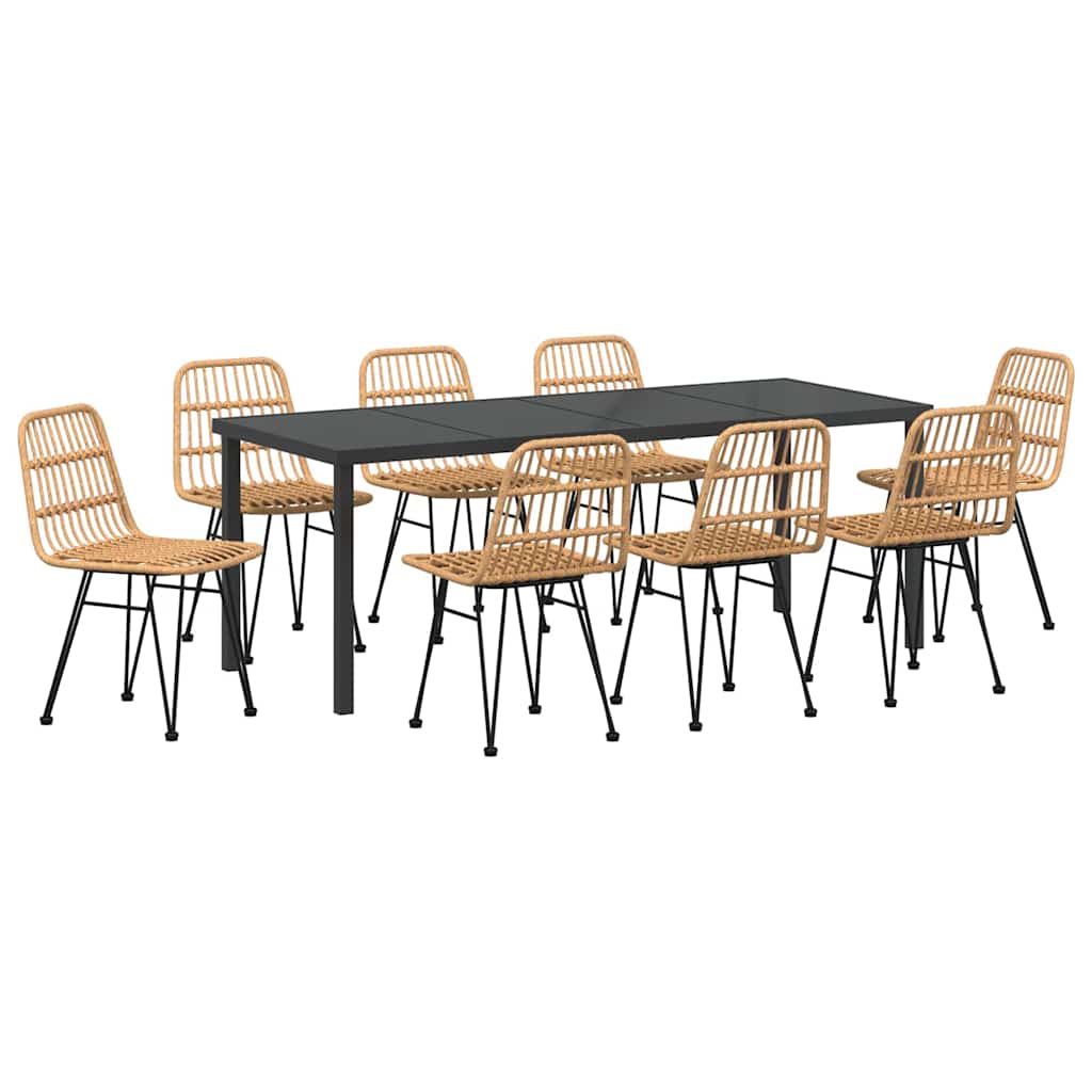 vidaXL Garden Dining Set 9 pcs Brown Powder-Coated Steel