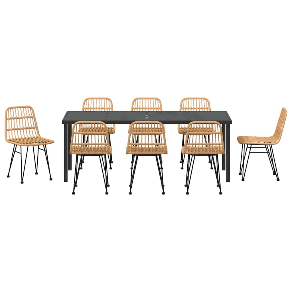 vidaXL Garden Dining Set 9 pcs Brown Powder-Coated Steel