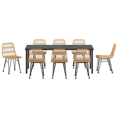 vidaXL Garden Dining Set 9 pcs Brown Powder-Coated Steel