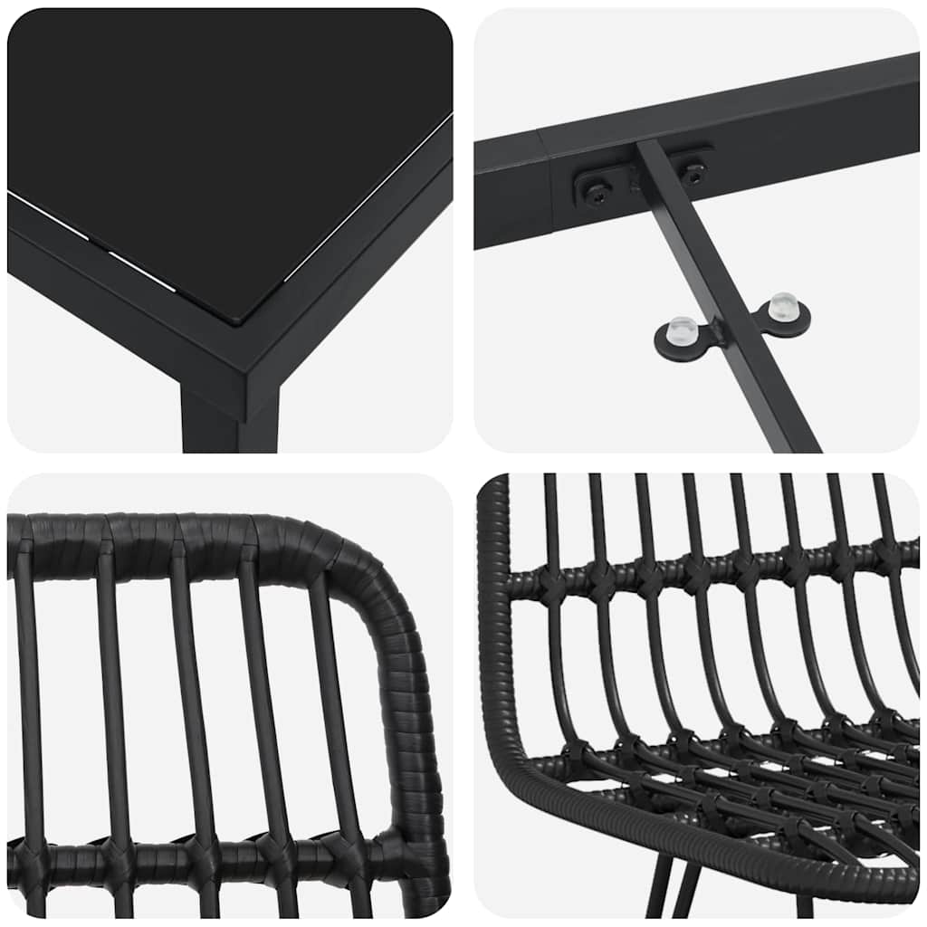 vidaXL Garden Dining Set 5 pcs Black Powder-Coated Steel