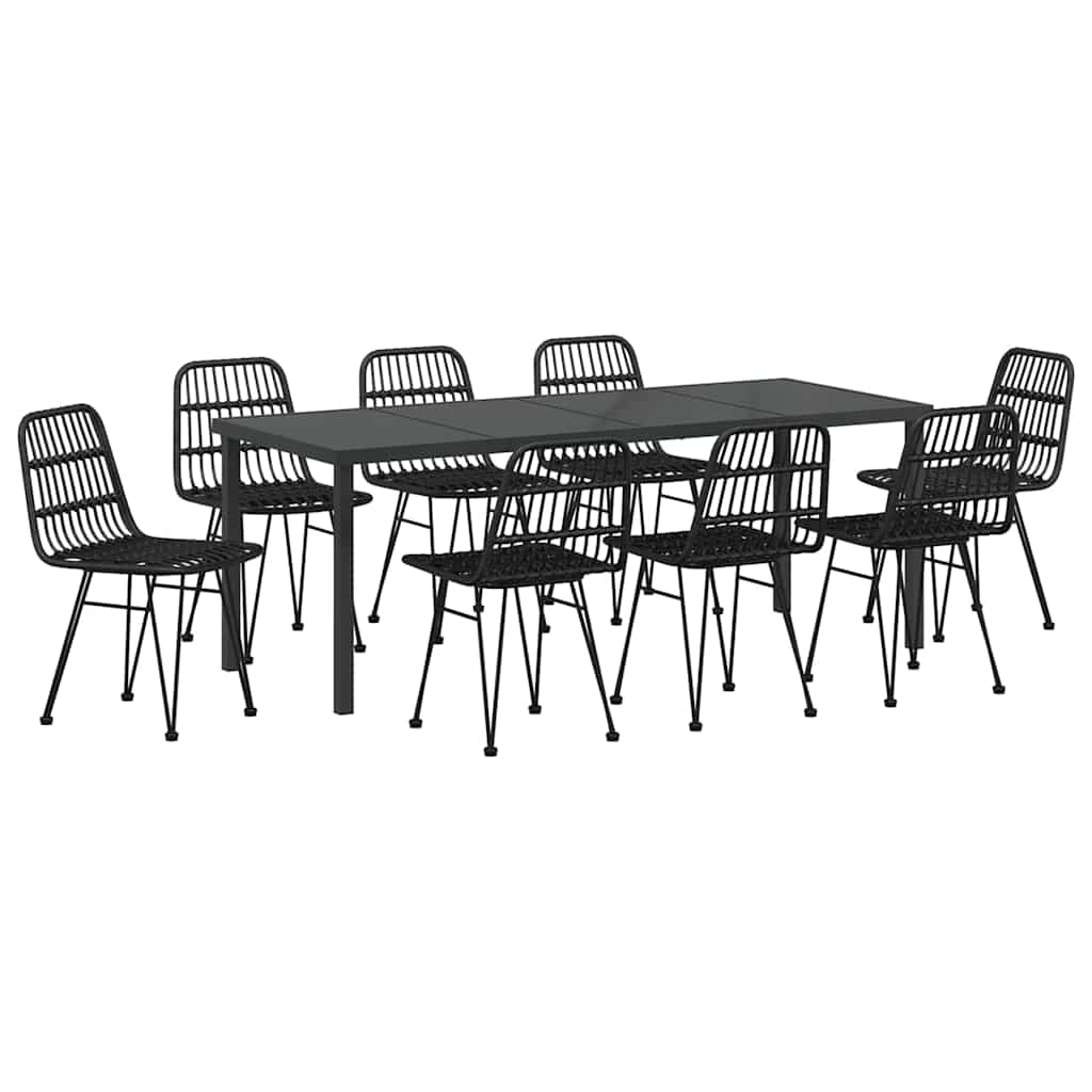 vidaXL Garden Dining Set 9 pcs Black Powder-Coated Steel
