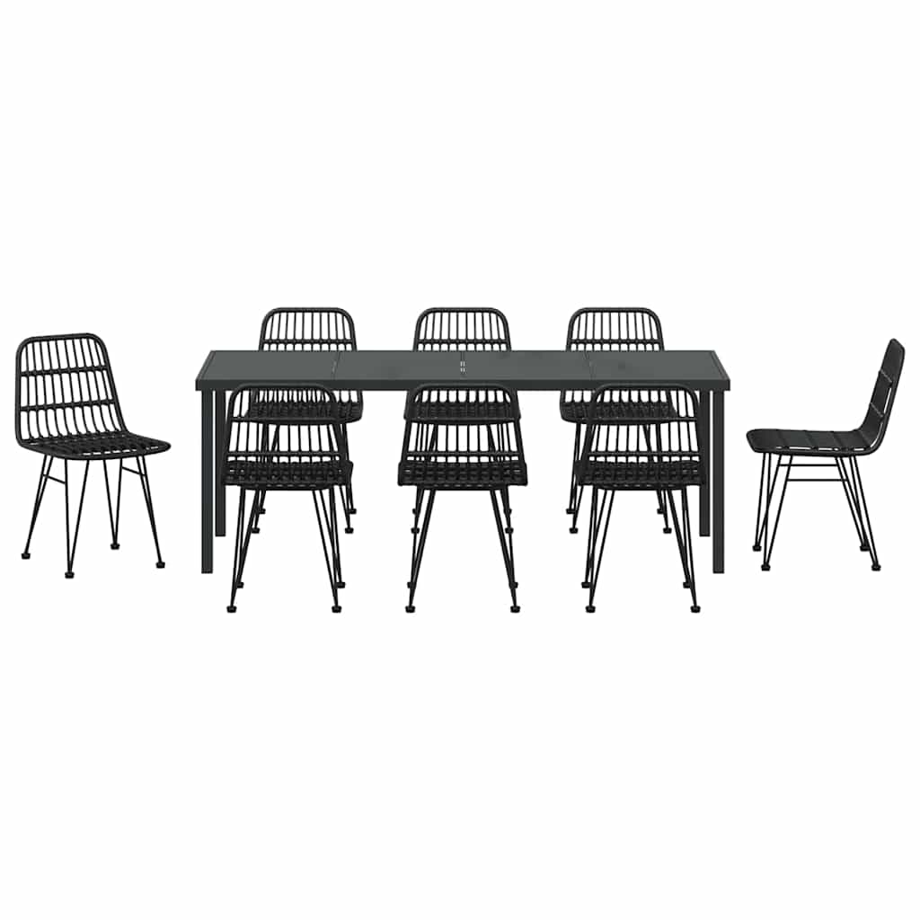 vidaXL Garden Dining Set 9 pcs Black Powder-Coated Steel