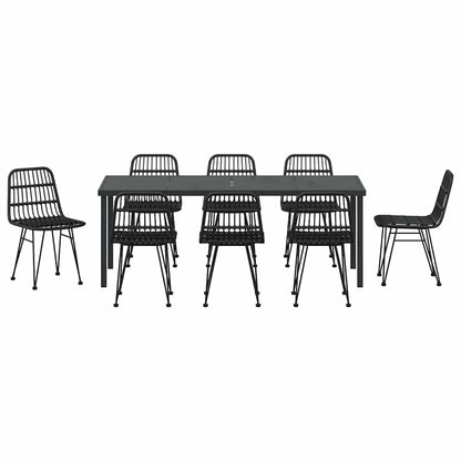 vidaXL Garden Dining Set 9 pcs Black Powder-Coated Steel