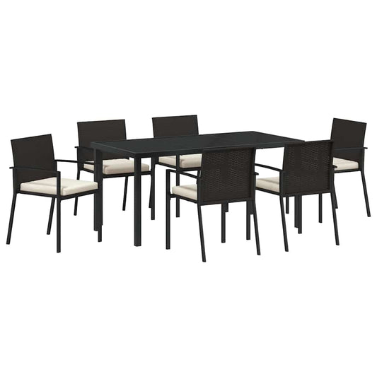 vidaXL Garden Dining Set 7 pcs Black Powder-Coated Steel
