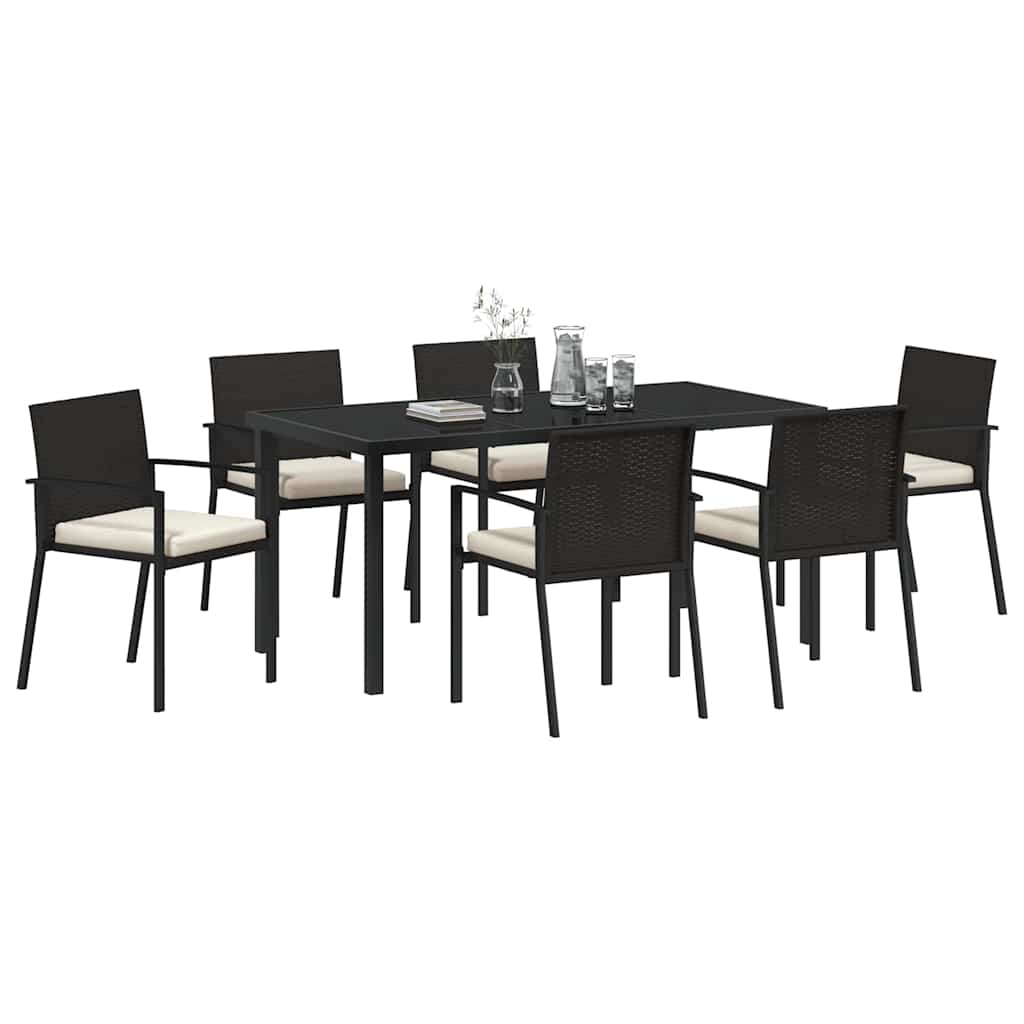 vidaXL Garden Dining Set 7 pcs Black Powder-Coated Steel
