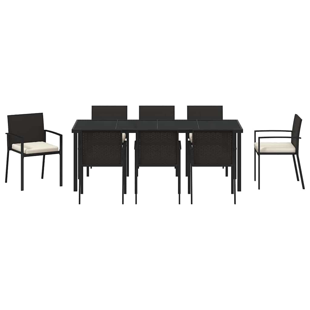 vidaXL Garden Dining Set 9 pcs Black Powder-Coated Steel