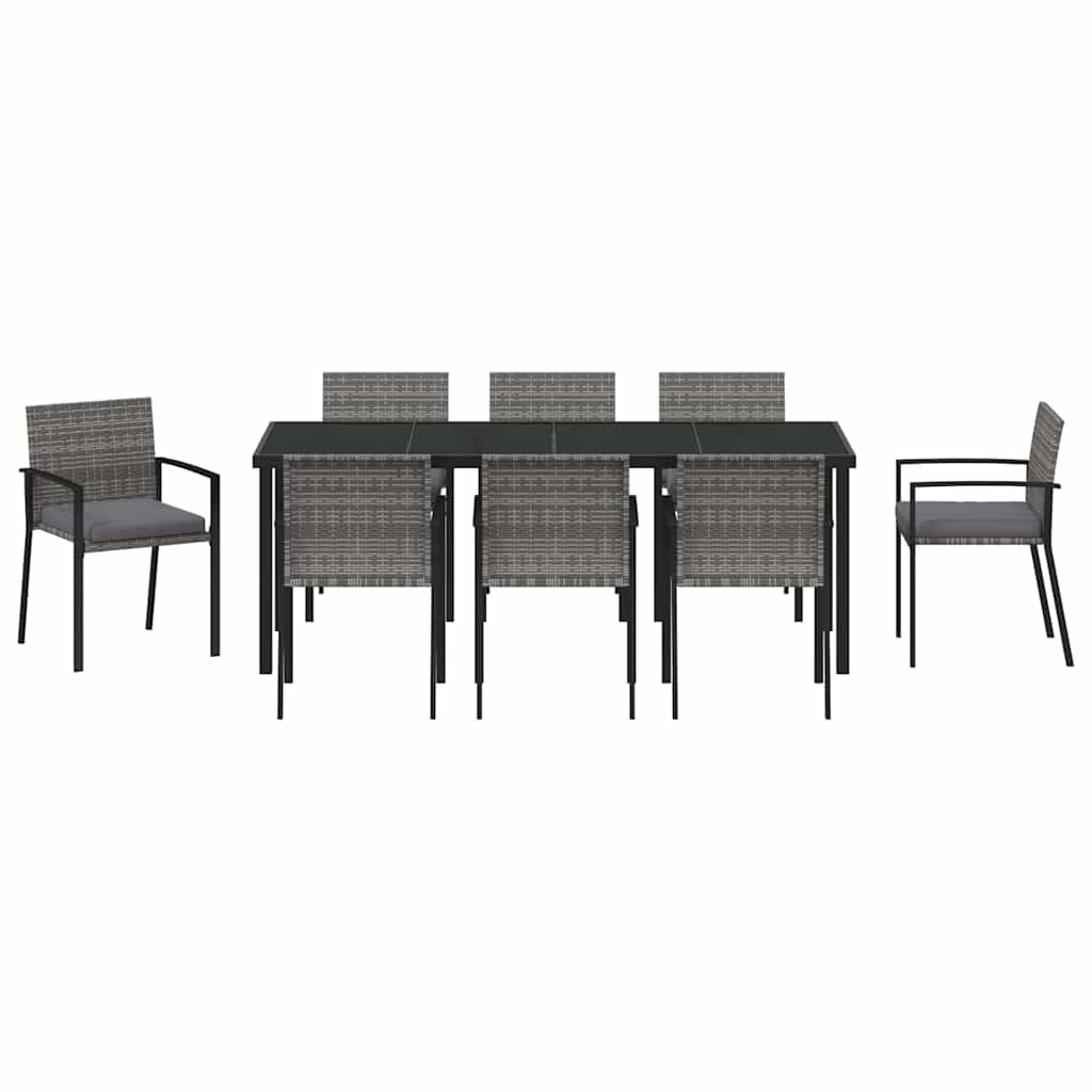 vidaXL Garden Dining Set 9 pcs Grey Powder-Coated Steel