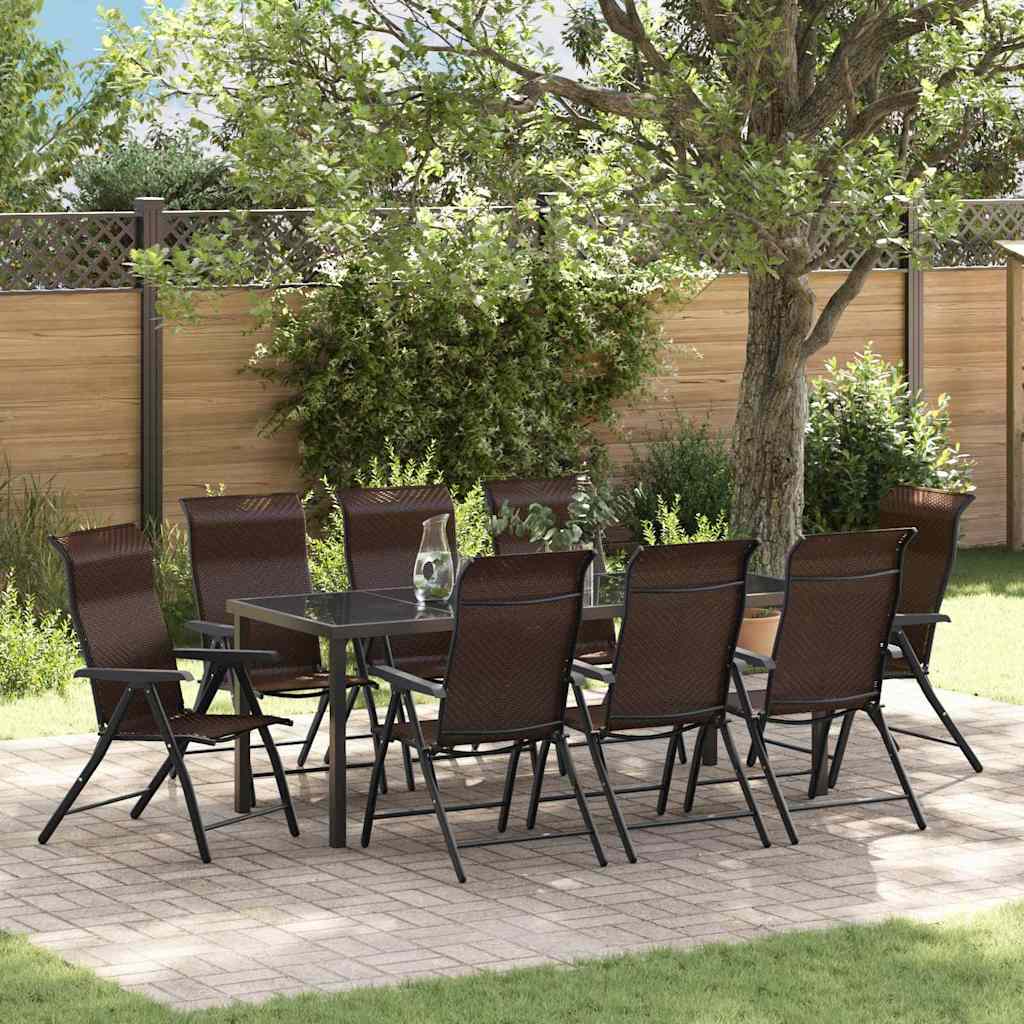 vidaXL Garden Dining Set 9 pcs Brown Powder-Coated Steel