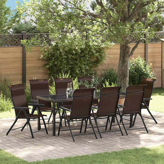vidaXL Garden Dining Set 9 pcs Brown Powder-Coated Steel