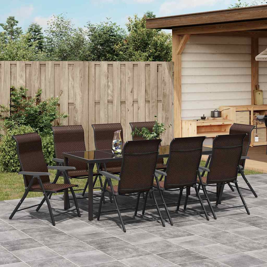 vidaXL Garden Dining Set 9 pcs Brown Powder-Coated Steel