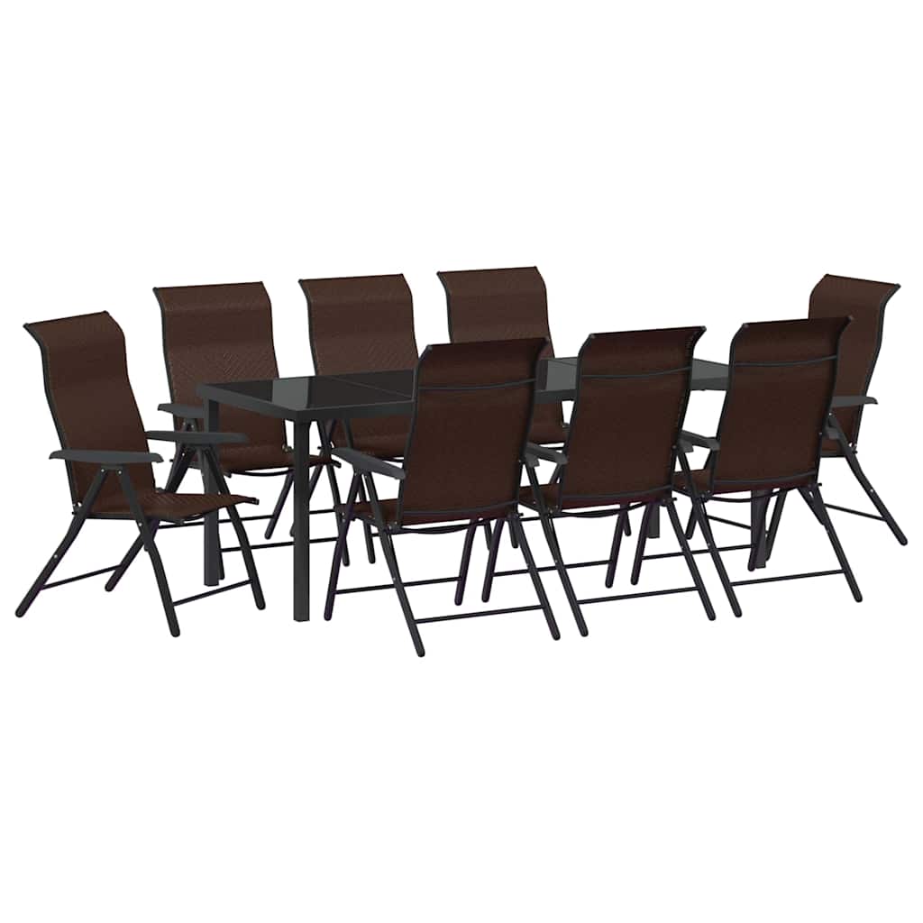vidaXL Garden Dining Set 9 pcs Brown Powder-Coated Steel