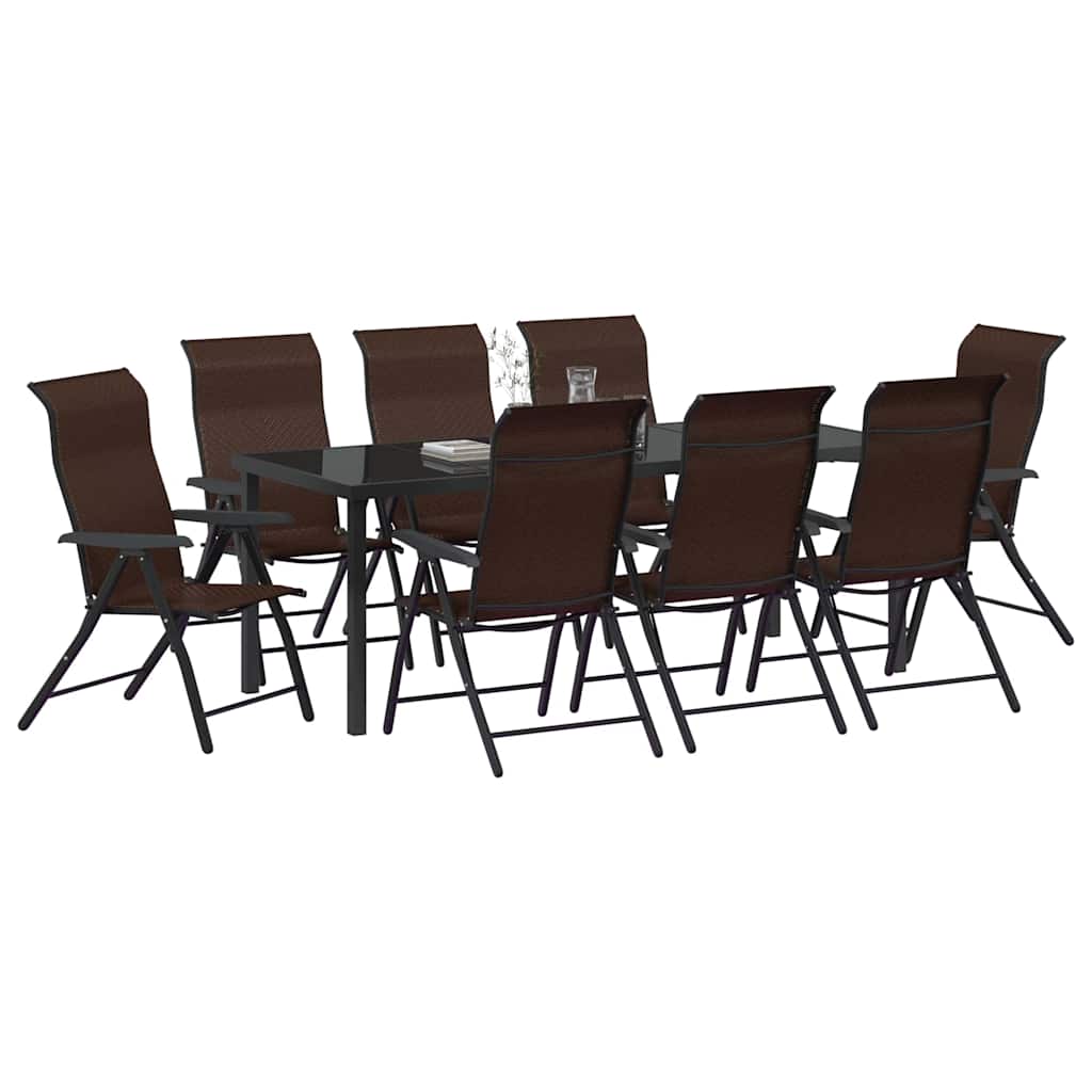 vidaXL Garden Dining Set 9 pcs Brown Powder-Coated Steel