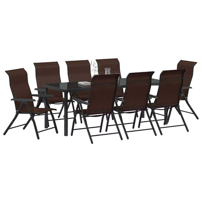 vidaXL Garden Dining Set 9 pcs Brown Powder-Coated Steel