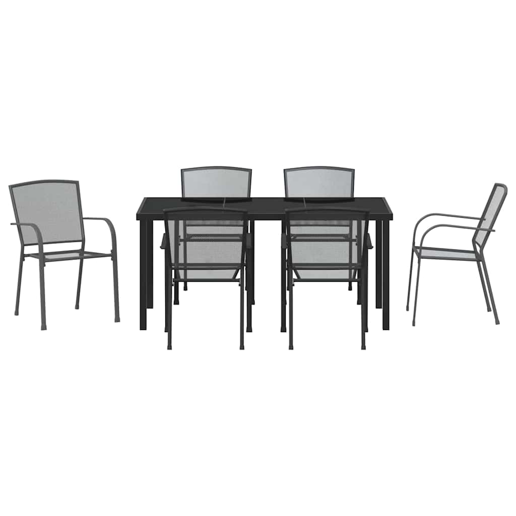 vidaXL Garden Dining Set 7 pcs Anthracite Powder-Coated Steel