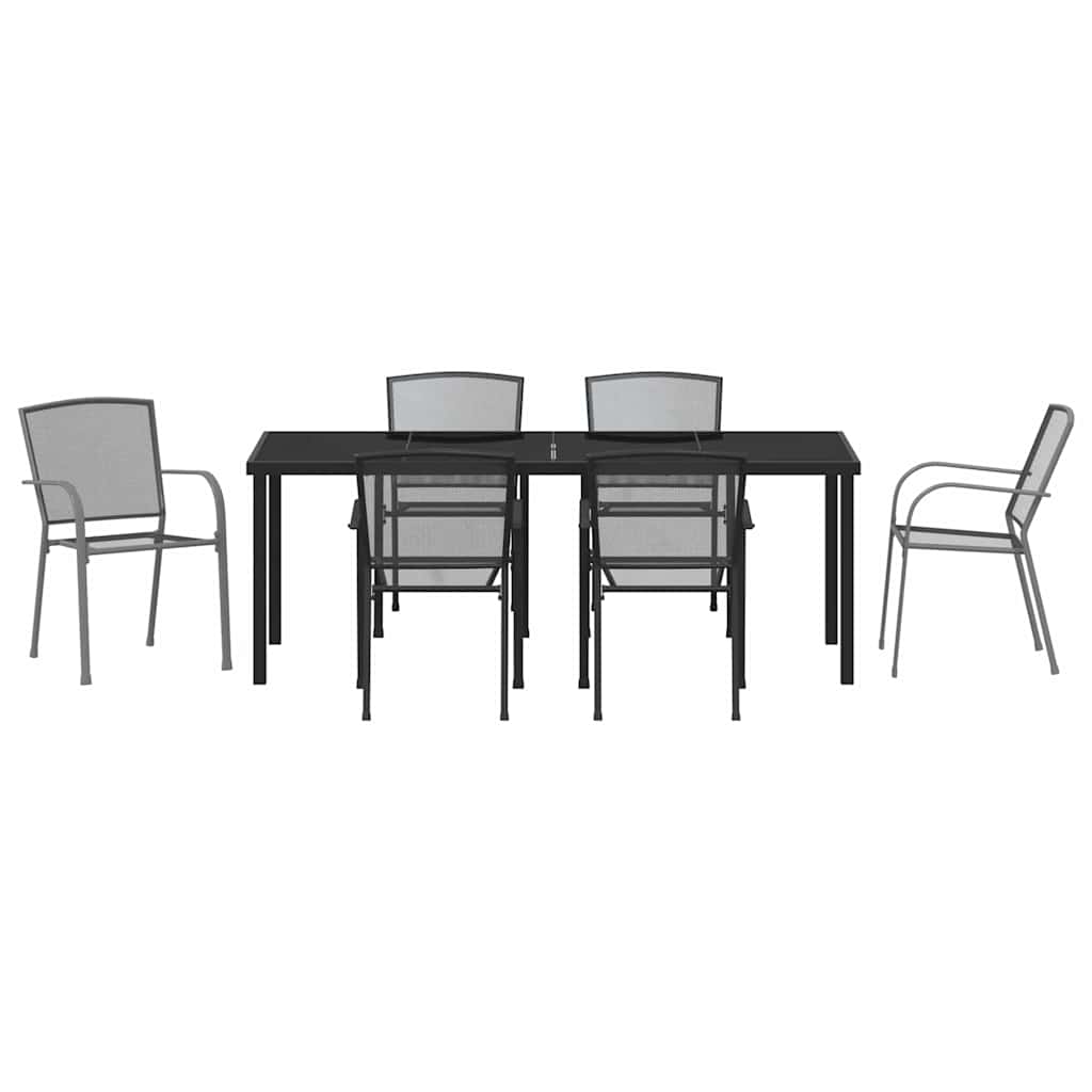 vidaXL Garden Dining Set 7 pcs Anthracite Powder-Coated Steel
