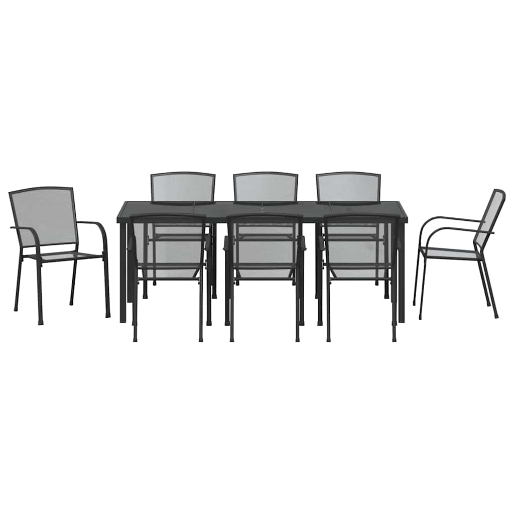 vidaXL Garden Dining Set 9 pcs Anthracite Powder-Coated Steel