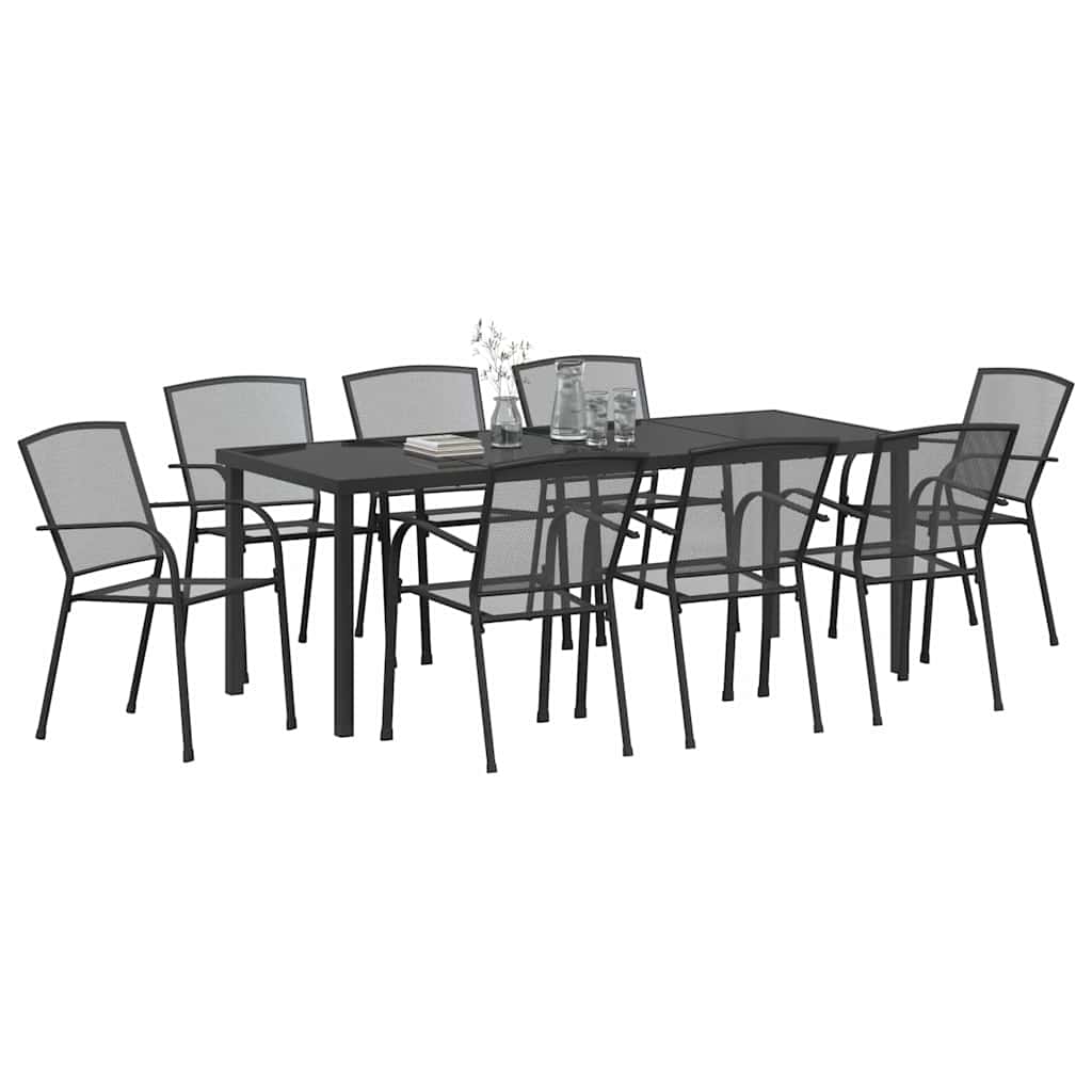 vidaXL Garden Dining Set 9 pcs Anthracite Powder-Coated Steel