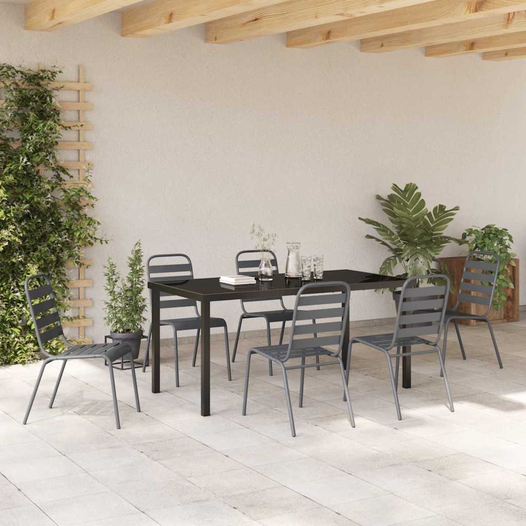 vidaXL Garden Dining Set 7 pcs Anthracite Powder-Coated Steel