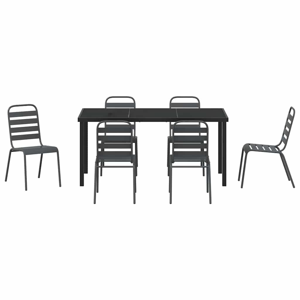 vidaXL Garden Dining Set 7 pcs Anthracite Powder-Coated Steel