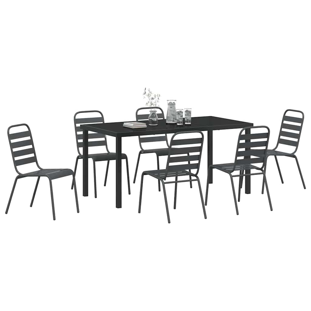 vidaXL Garden Dining Set 7 pcs Anthracite Powder-Coated Steel