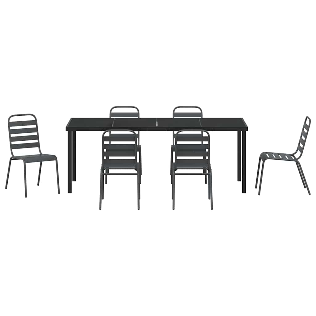 vidaXL Garden Dining Set 7 pcs Anthracite Powder-Coated Steel