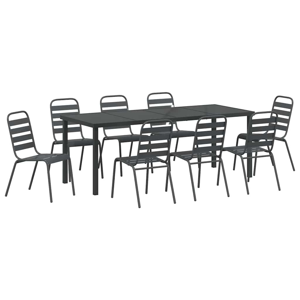 vidaXL Garden Dining Set 9 pcs Anthracite Powder-Coated Steel