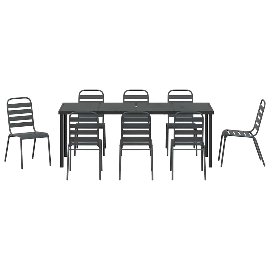 vidaXL Garden Dining Set 9 pcs Anthracite Powder-Coated Steel