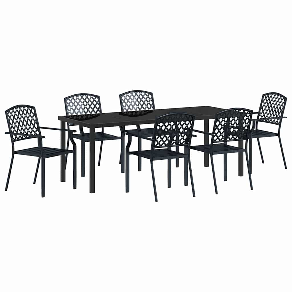 vidaXL Garden Dining Set 7 pcs Anthracite Powder-Coated Steel
