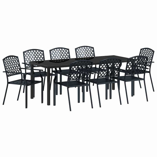 vidaXL Garden Dining Set 9 pcs Anthracite Powder-Coated Steel