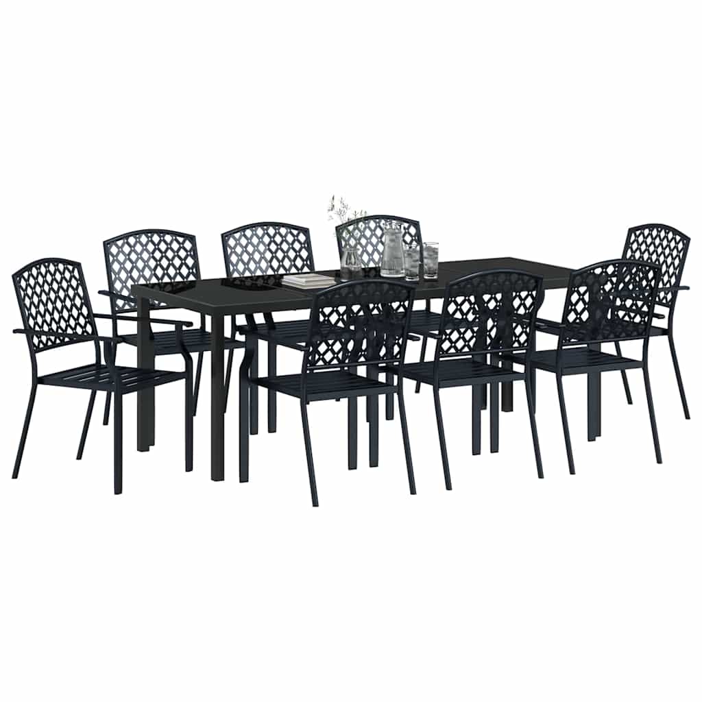 vidaXL Garden Dining Set 9 pcs Anthracite Powder-Coated Steel