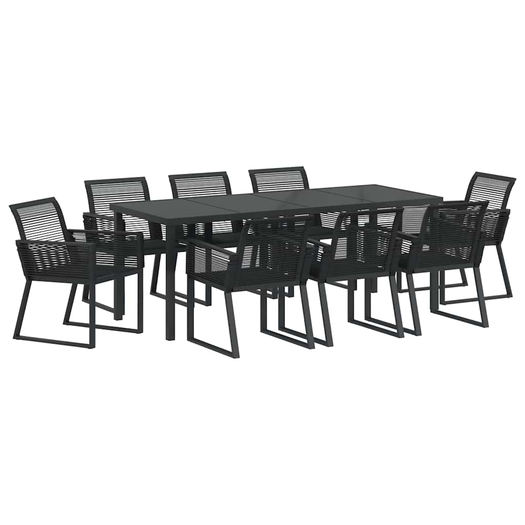 vidaXL Garden Dining Set 9 pcs Black Powder-Coated Steel