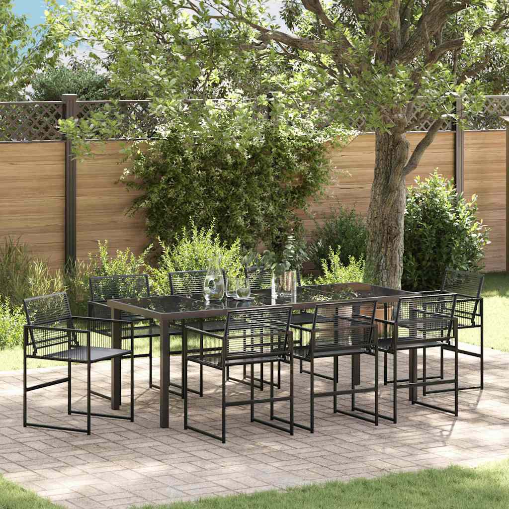 vidaXL Garden Dining Set 9 pcs Black Poly Rattan