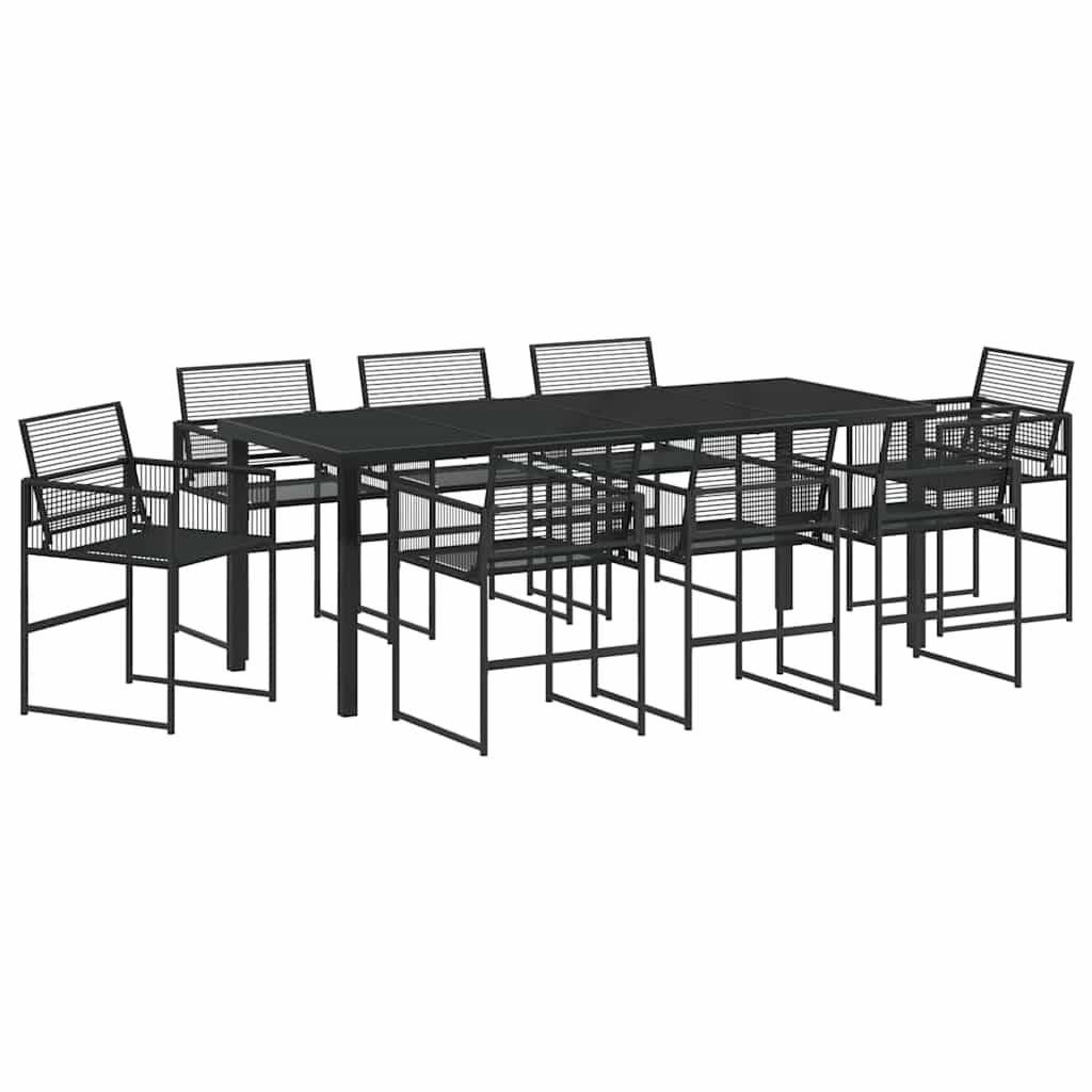 vidaXL Garden Dining Set 9 pcs Black Poly Rattan