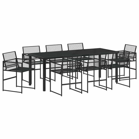 vidaXL Garden Dining Set 9 pcs Black Poly Rattan