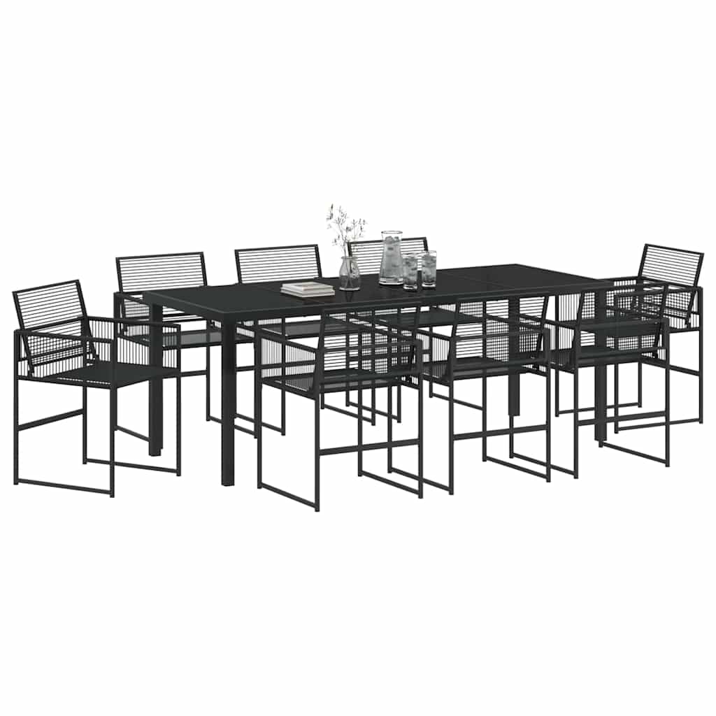 vidaXL Garden Dining Set 9 pcs Black Poly Rattan