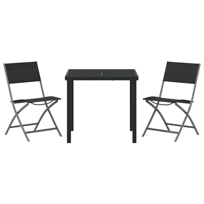 vidaXL Garden Dining Set Folding 3 pcs Black Powder-Coated Steel