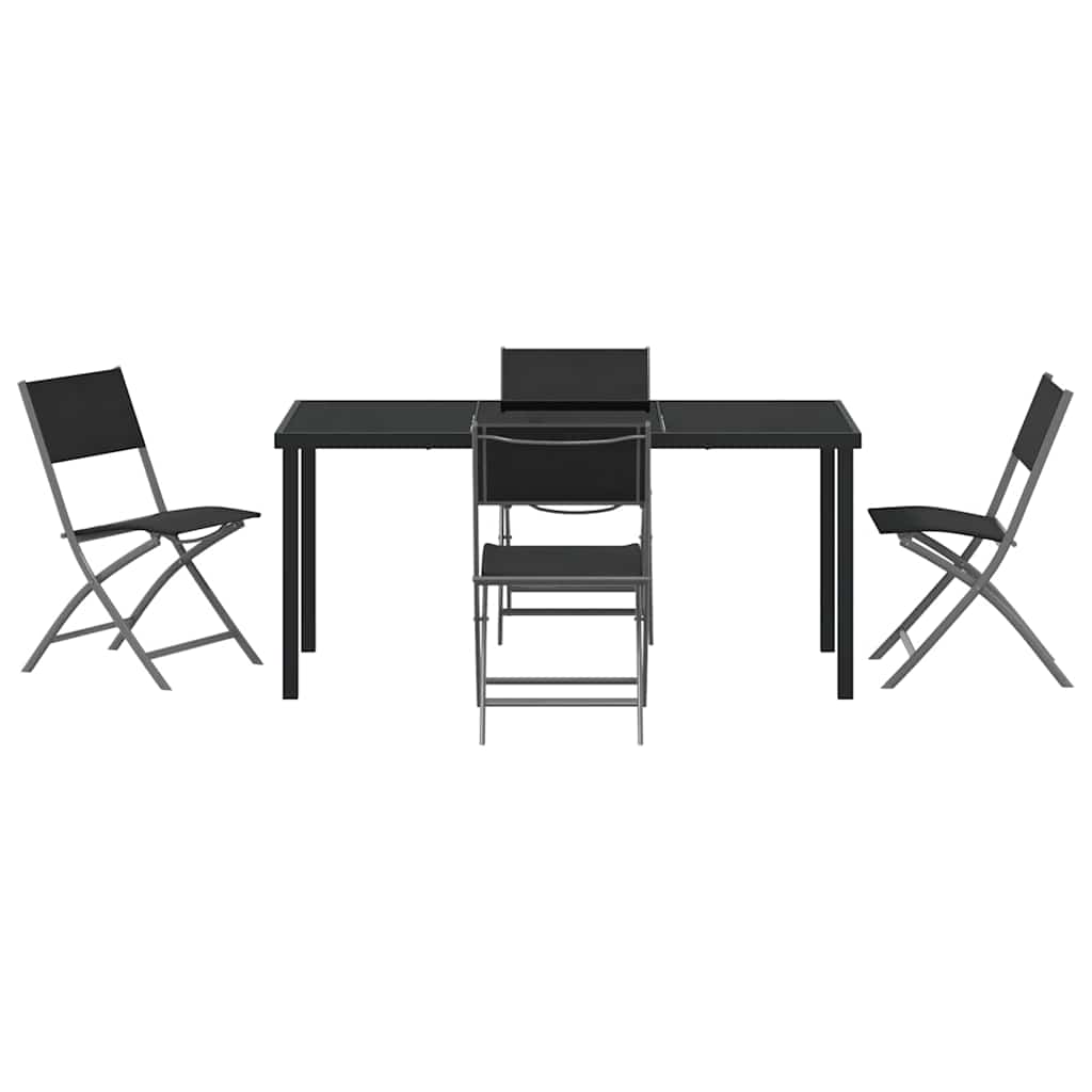 vidaXL Garden Dining Set Folding 5 pcs Black Powder-Coated Steel